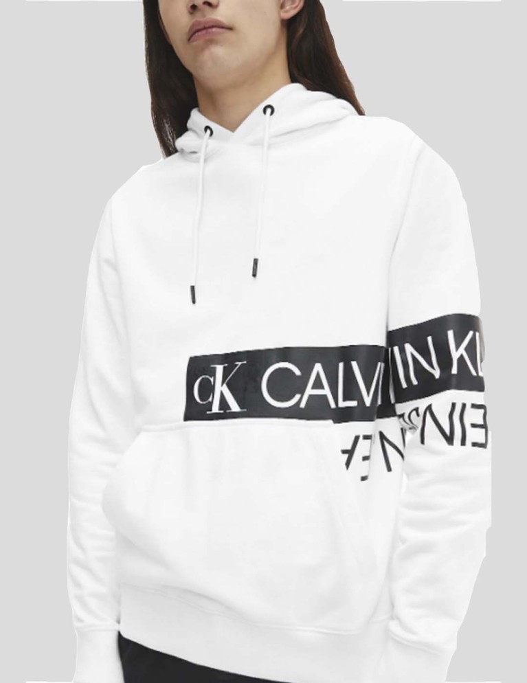 Sudadera CALVIN KLEIN mirrored logo hoodie white