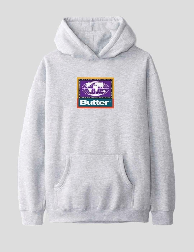 Sudadera BUTTER GOODS trek logo pullover hood heather grey