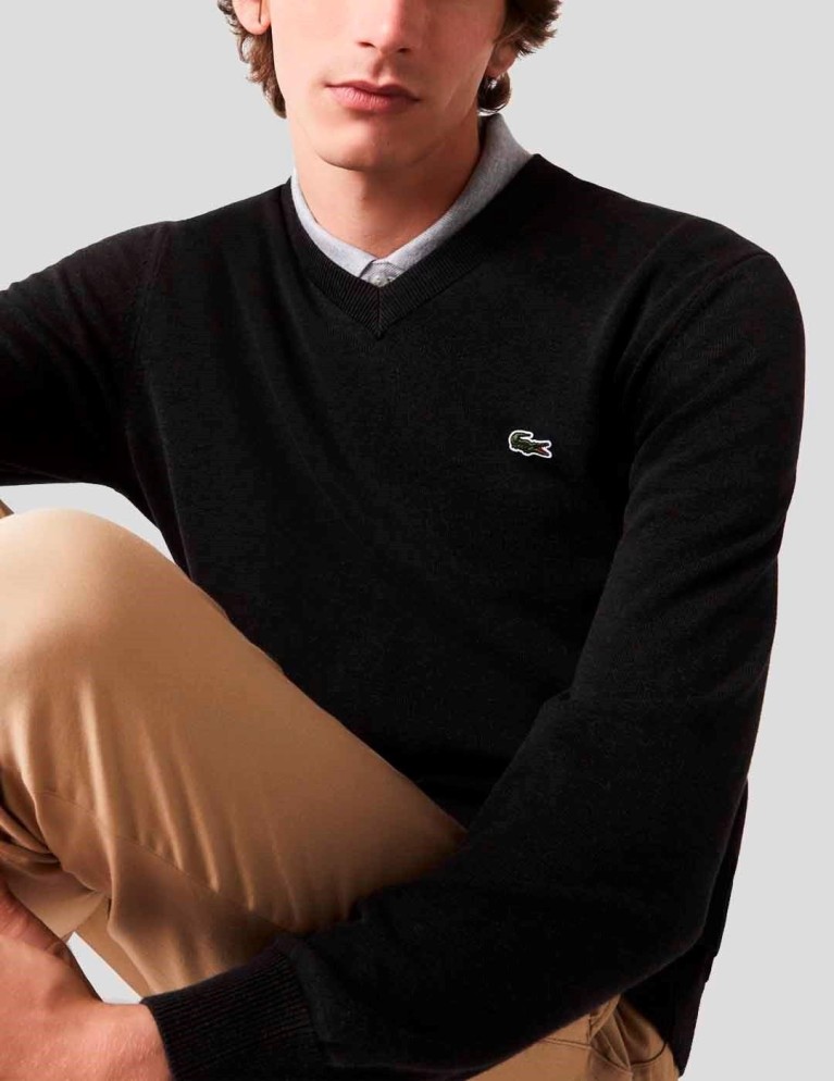 Sudadera LACOSTE ecologic cotton v neck sweater foudre chine