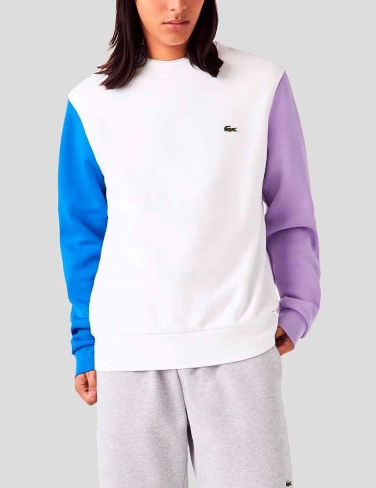 Sudadera LACOSTE sudadera tricolor cuello redondo  blanc/marina/neva