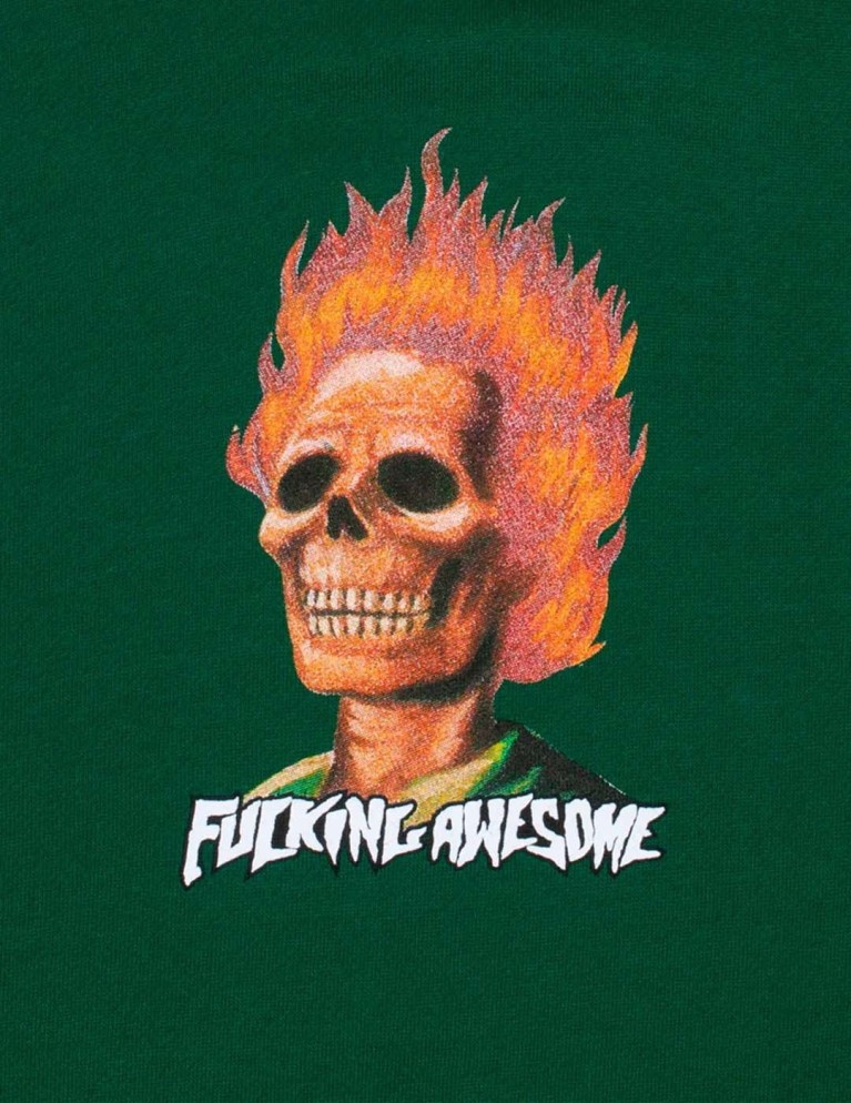 Sudadera FUCKING AWESOME  flame skull hoodie dark green