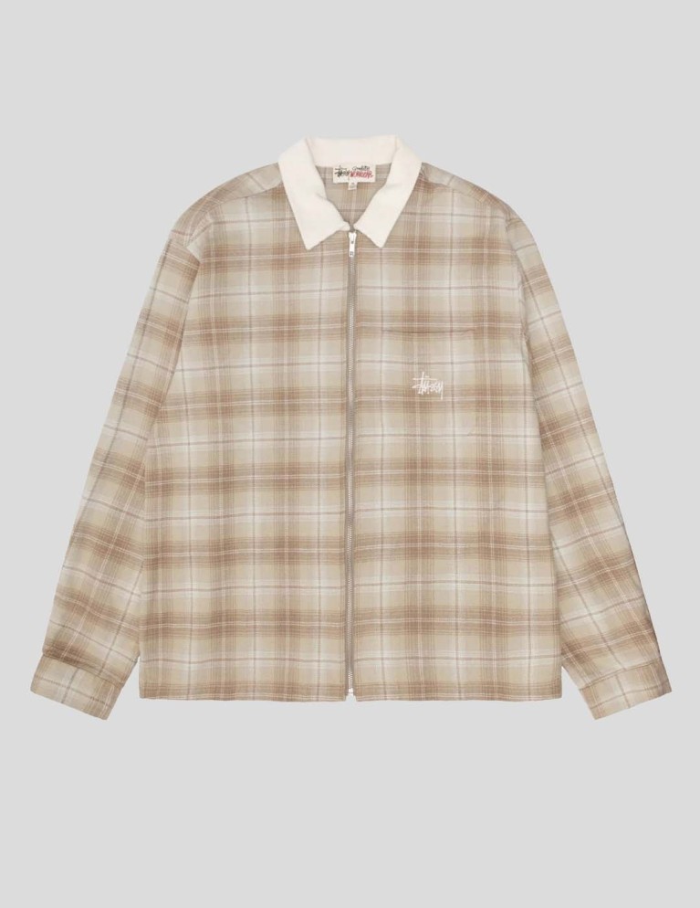 Chaqueta STUSSY frank plaid zip shirt tan
